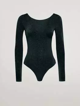 Блестящее боди-стринги Wolford, цвет black/pewter
