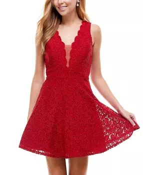 Блестящее кружевное платье для юниоров с v-образным вырезом City Studios, красный