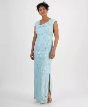 Блестящее кружевное платье с воротником-хомут Connected, зеленый