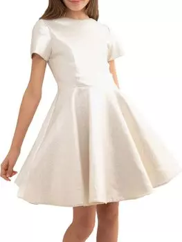 Блестящее мини-платье с расклешенной юбкой для девочек Un Deux Trois, серебро