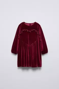 Блестящее платье из бархата ZARA, красный