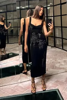 Блестящее платье из стрейч трикотажа ZARA, черный