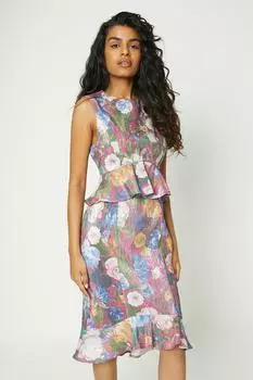 Блестящее платье-карандаш миди с оборками на талии Petite Coast, фиолетовый