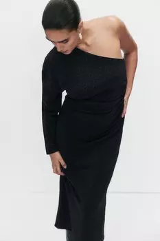 Блестящее платье на одно плечо H&M, черный