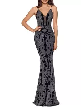 Блестящее платье русалки с цветочным принтом Betsy & Adam, цвет Black Gunmetal