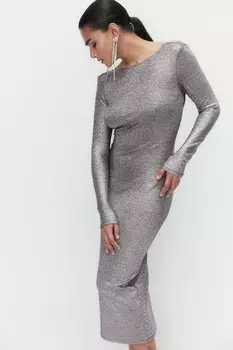 Блестящее платье с круглым вырезом H&M, серебряный