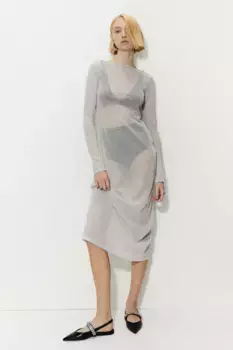 Блестящее сетчатое платье H&M, серебряный