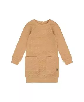 Блестящее стеганое платье с длинными рукавами и карманом для девочек, золотисто-коричневое - Little Kid Deux par Deux, коричневый