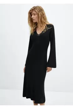 Блестящее трикотажное платье миди Mango, черный