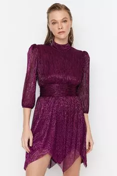 Блестящее вечернее платье сливового цвета со спиной Trendyol, фиолетовый