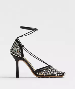 Блестящие эластичные сандалии на шнуровке Bottega Veneta, черный