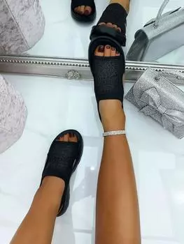 Блестящие эластичные сандалии-носки Love Lemonade, черный