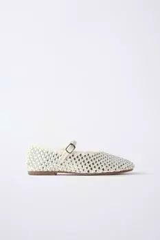 Блестящие балерины ZARA, цвет Ecru White