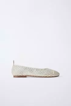 Блестящие балетные туфли с носком ZARA, цвет Ecru White