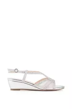 Блестящие босоножки на танкетке 'Justine' на низком каблуке Paradox London, серебро