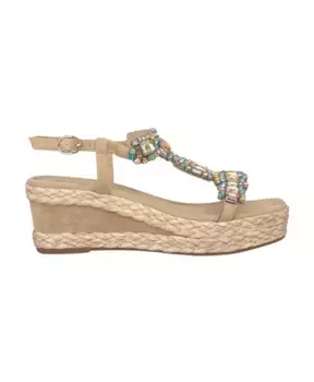 Блестящие босоножки на танкетке с плетеной отделкой Alma En Pena, бежевый