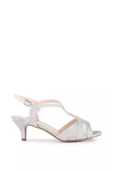 Блестящие босоножки 'Nelly' на низком каблуке с Т-образной планкой и широким кроем Paradox London, серебро