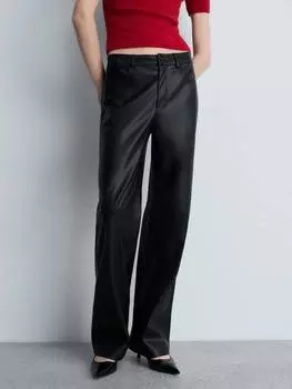 Блестящие брюки с высокой талией Mango, черный