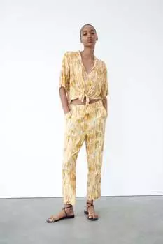 Блестящие брюки в пижамном стиле ZARA, разноцветный