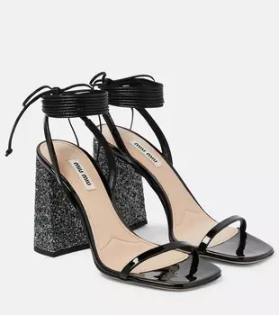 Блестящие и лаковые сандалии Miu Miu, Nero+Ardesia