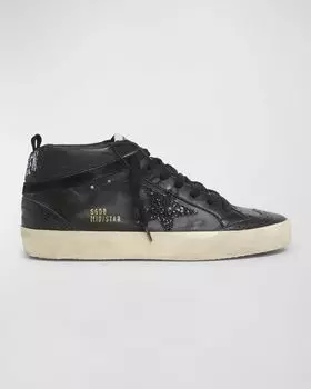 Блестящие кожаные кроссовки Mid Star Golden Goose, цвет Black