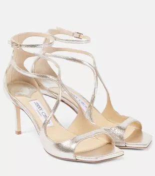 Блестящие кожаные сандалии Azie 75 Jimmy Choo, Champagne