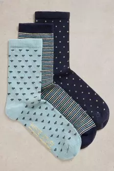 Блестящие носки по щиколотку, 3 упаковки White Stuff, синий