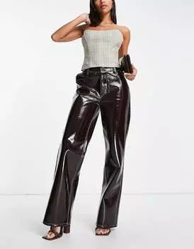 Блестящие прямые брюки цвета коричневой крови ASOS DESIGN