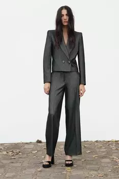 Блестящие прямые брюки ZARA, черный/серебристый