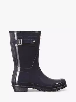 Блестящие резиновые сапоги Hunter Original Short, темно-синие