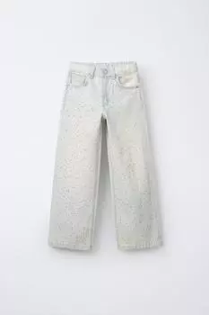 Блестящие широкие джинсы ZARA, синий
