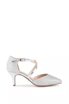 Блестящие туфли-лодочки на широком каблуке средней высоты с перекрестным ремешком 'Philippa' Paradox London, серебро