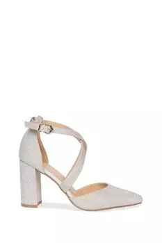 Блестящие туфли-лодочки на высоком каблуке с перекрестным ремешком и открытой талией 'Reagan' Paradox London, серебро