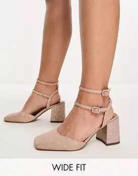 Блестящие туфли на среднем каблуке ASOS DESIGN Wide Fit Saffy