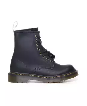 Блестящие веганские ботинки с желтой строчкой Dr. Martens, черный