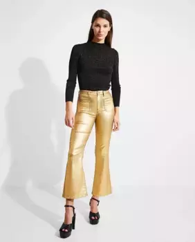 Блестящие женские брюки-клеш с передними карманами Nalle, золотой