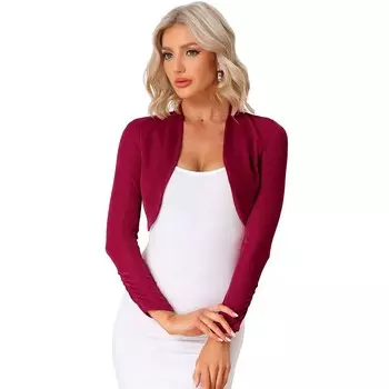 Блестящие женские вечерние болеро с открытым передом и длинными рукавами, элегантное прозрачное болеро ALLEGRA K, красный