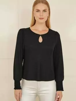 Блестящий эластичный топ с замочной скважиной Yumi, черный