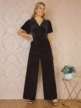 Блестящий бархатный комбинезон Yumi, черный