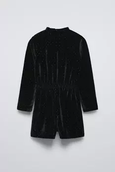 Блестящий бархатный комбинезон ZARA, черный