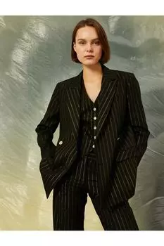 Блестящий двубортный пиджак Koton, черный