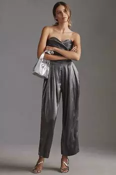 Блестящий комбинезон без бретелек Anthropologie, темно-серый