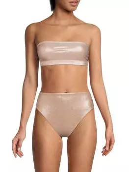 Блестящий лиф бикини-бандо GOOD AMERICAN без рукавов, золотой