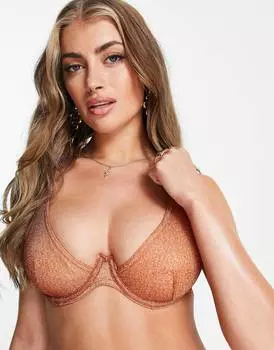 Блестящий лиф бикини ржавого цвета с косточками и косточками ASOS DESIGN Fuller Bust mix and match