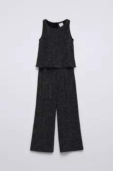 Блестящий макси-комбинезон с воланами ZARA, серебряный