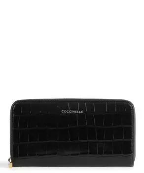 Блестящий мягкий кошелек под крокодила металлик из тисненой кожи Coccinelle, черный