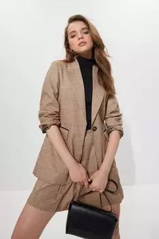 Блестящий однобортный пиджак в клетку Next, коричневый