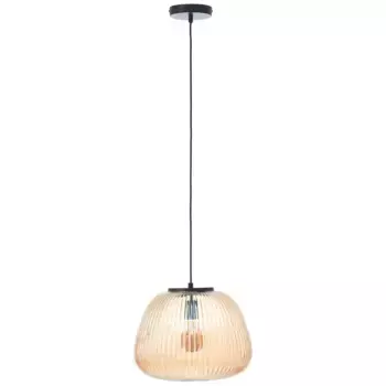 Блестящий подвесной светильник "Кайдзен", 1 лампочка, лампочка E27 | без колбы, ребристое стекло, D 35 см, E27, можно укорачивать, янтарно-янтарный цвет Brilliant 35,00 см, цвет amber-bernstein/schwarz matt