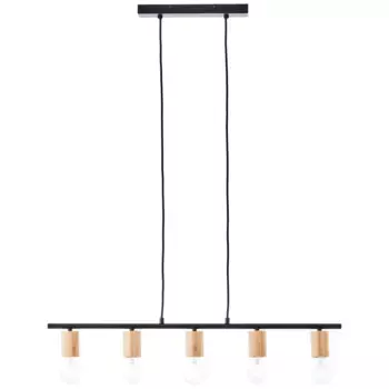 Блестящий подвесной светильник «Kerry», 5 языков пламени, лампа E27 | без лампочки, 113 x 80 x 5 см, 5 x E27, можно укоротить, металл/бамбук, черный/натуральный Brilliant