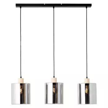 Блестящий подвесной светильник «Weald», 3 лампочки, лампа E27 | без лампочки, высота 120 см, E27, можно укоротить, металл/стекло/дерево, черный/дымчатый/дерево Brilliant
